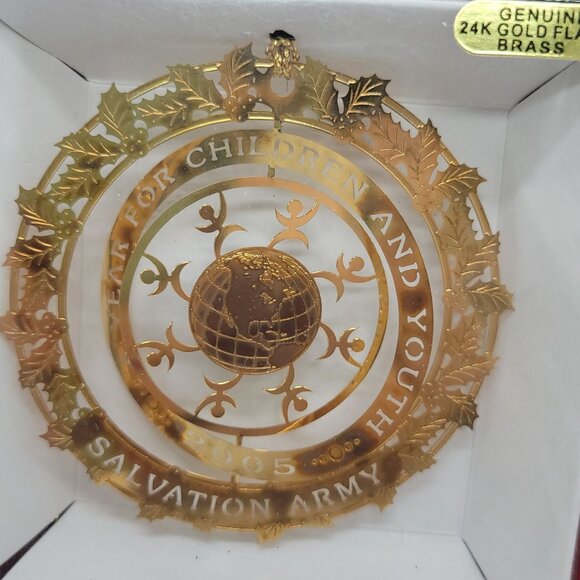 2005 Salvation Army Ornament 24K Gold Flashed Brass Christmas Decoration New In - Picture 2 of 4